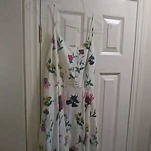 Old Navy White Dress with Yellow Floral Design Med